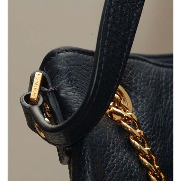 Michael Kors Jet Set Pebbled Leather Medium Shoulder Tote in Blue PreOwnedNice - Picture 4 of 16